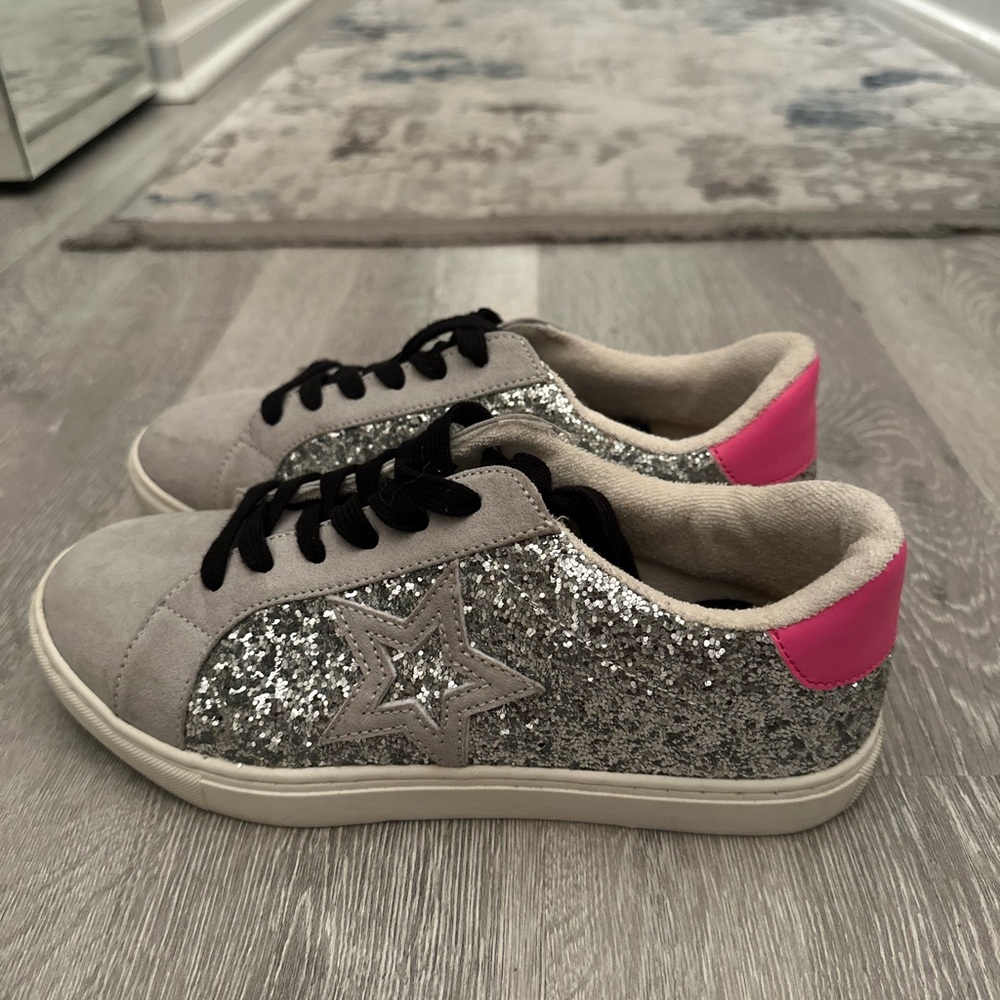 Glitter Star Sneakers - Silver and Pink